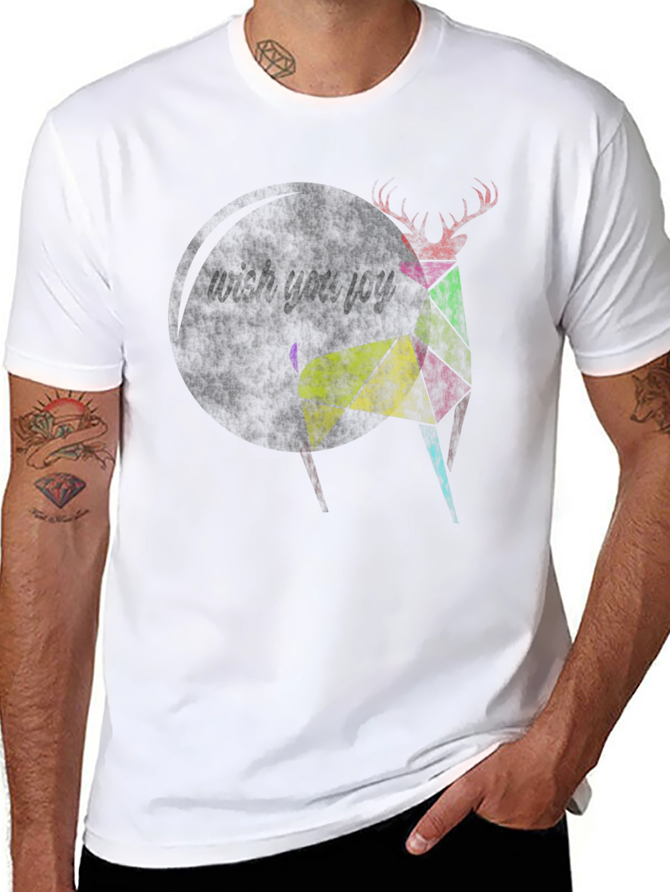 Geometric Deer Graphic Tee - Modern Art Design