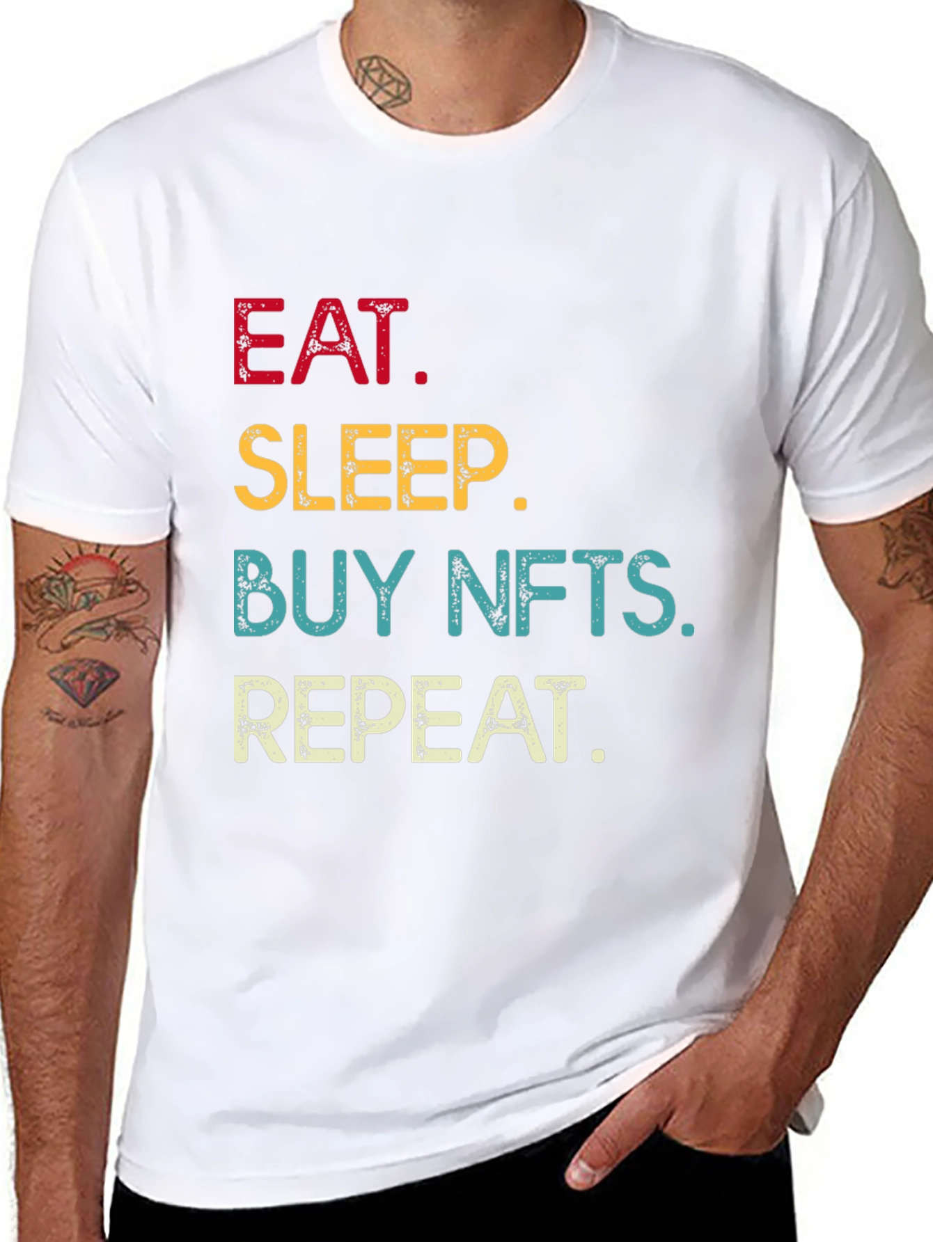 Eat Sleep Buy NFTs Repeat Graphic Tee