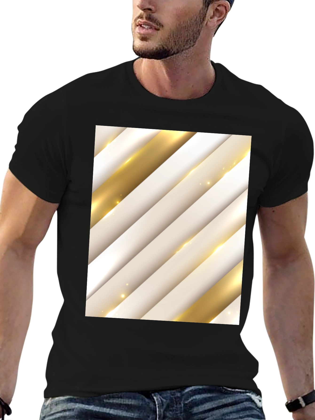 Stylish Abstract Stripe Pattern T-Shirt - Black