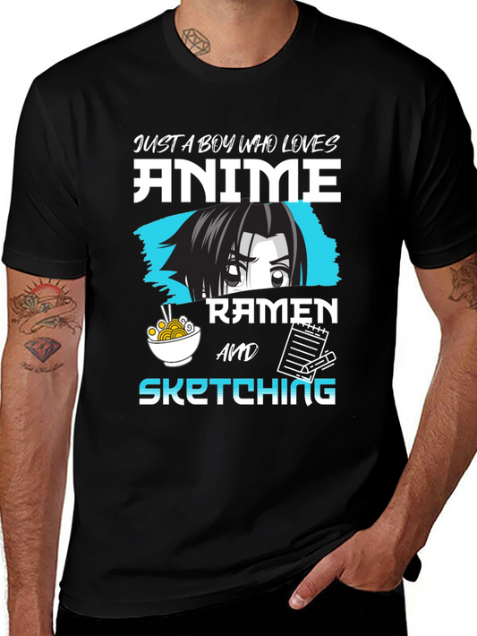 Anime Ramen Sketching Graphic Tee - Just a Boy Who Loves