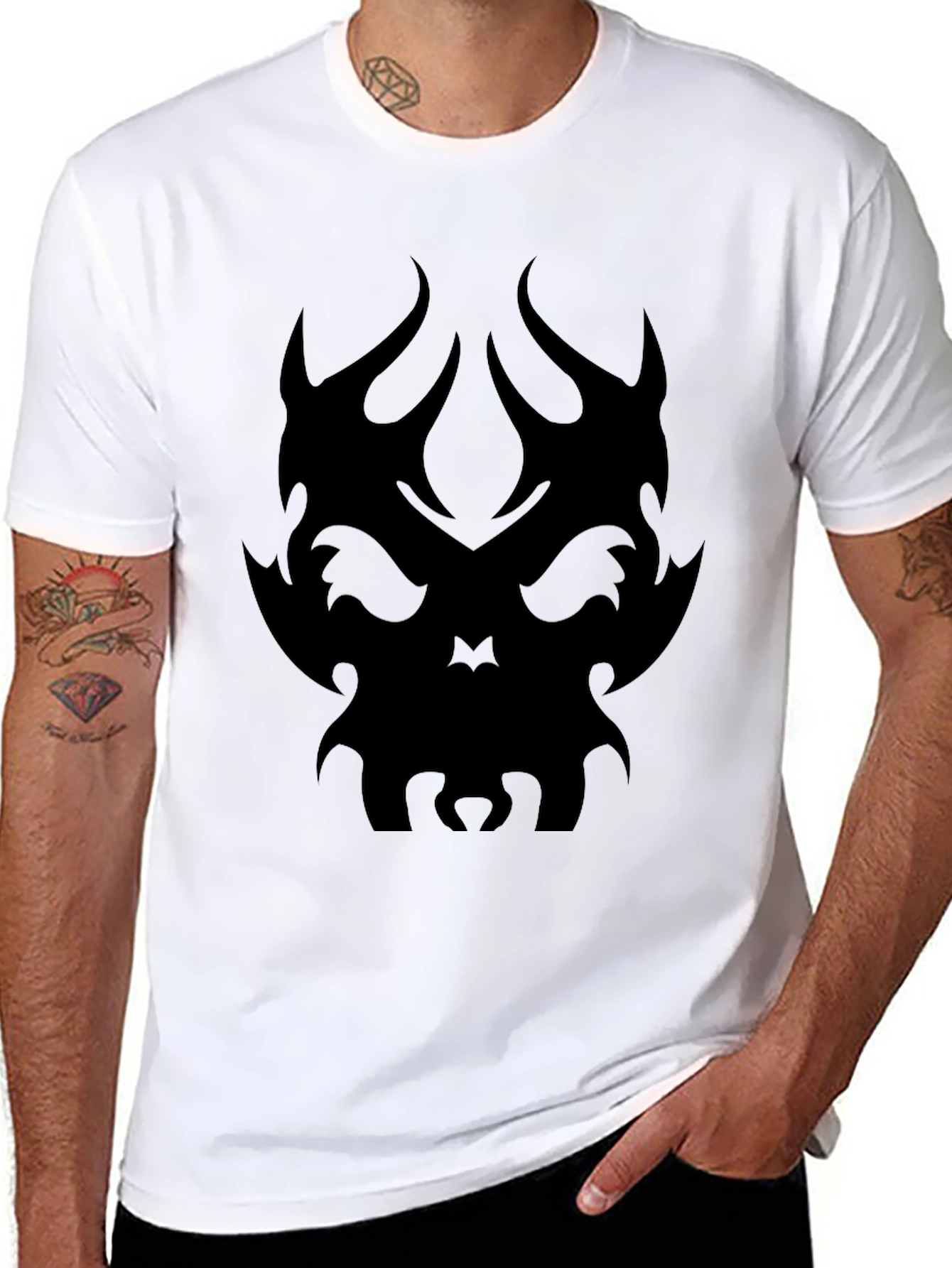 Tribal Skull Graphic Tee - Black Cotton T-Shirt