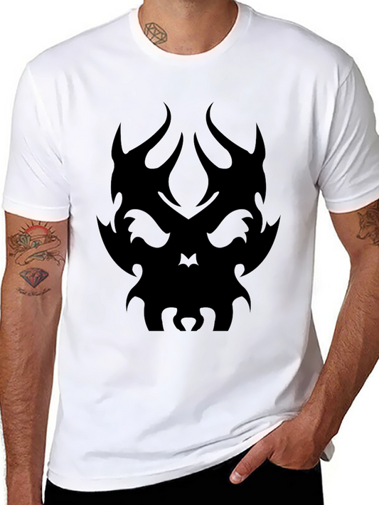 Tribal Skull Graphic Tee - Black Cotton T-Shirt