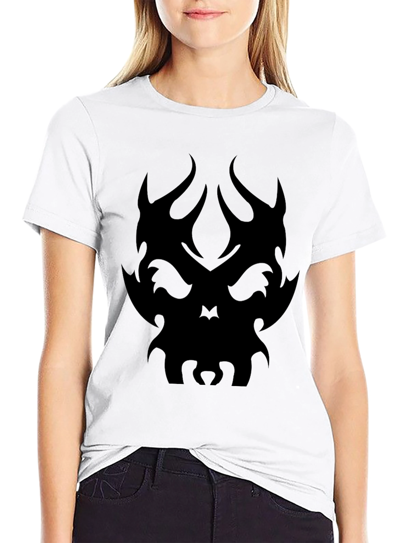 Tribal Skull Graphic Tee - Black Cotton T-Shirt