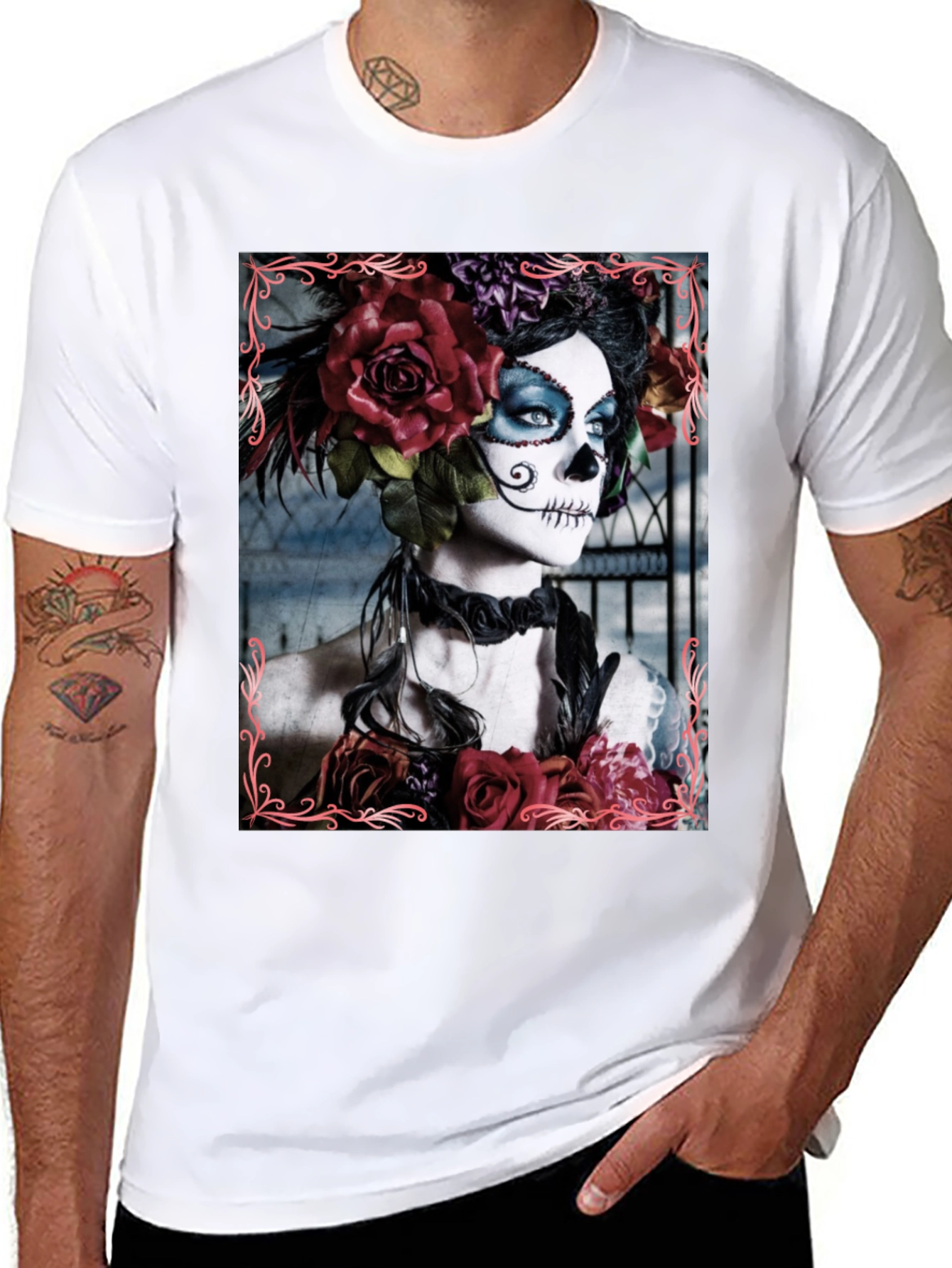 Day of the Dead Sugar Skull Floral T-Shirt