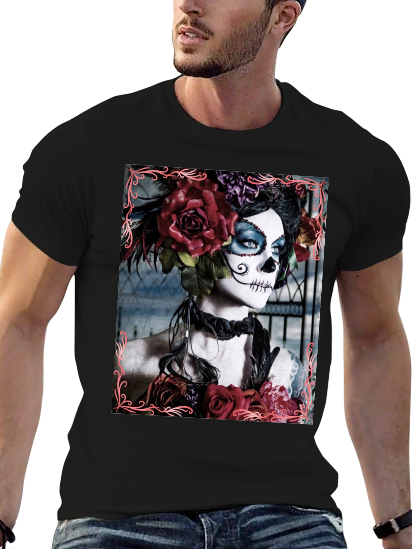 Day of the Dead Sugar Skull Floral T-Shirt
