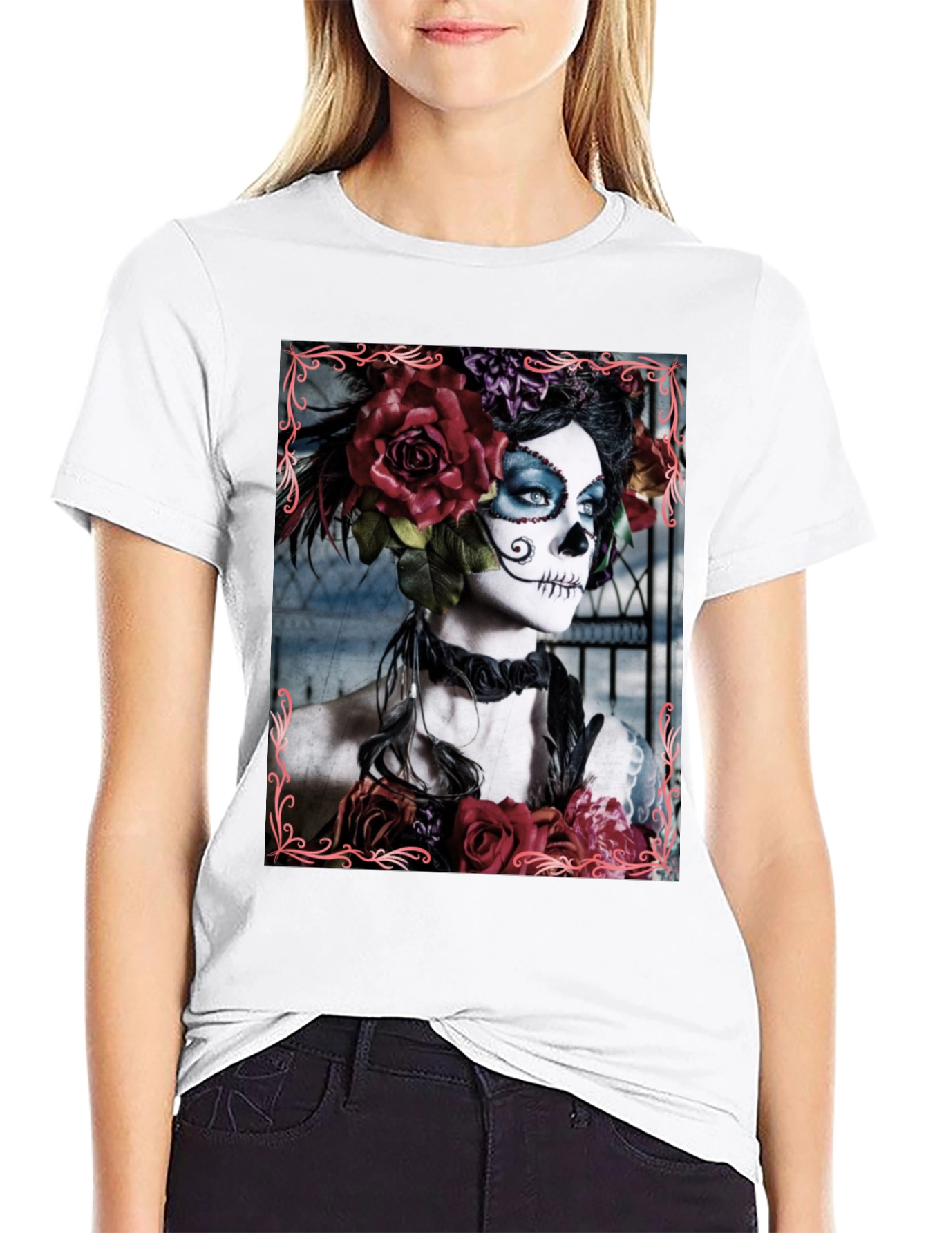 Day of the Dead Sugar Skull Floral T-Shirt