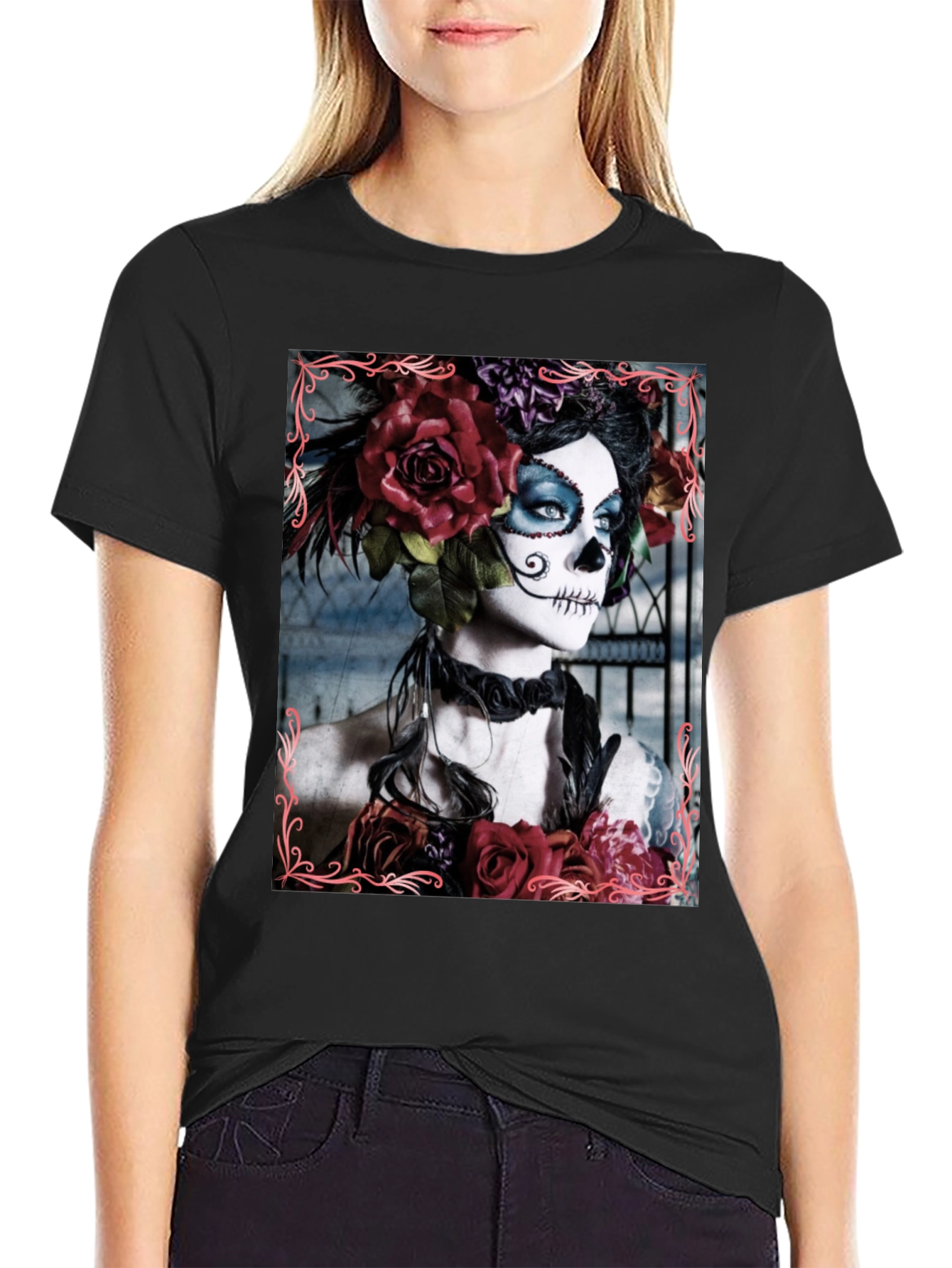 Day of the Dead Sugar Skull Floral T-Shirt