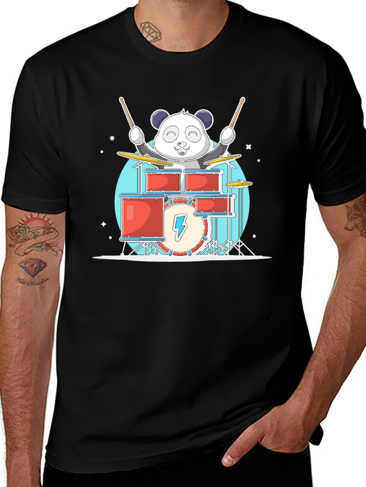 Panda Drummer T-Shirt - Black Cotton Tee