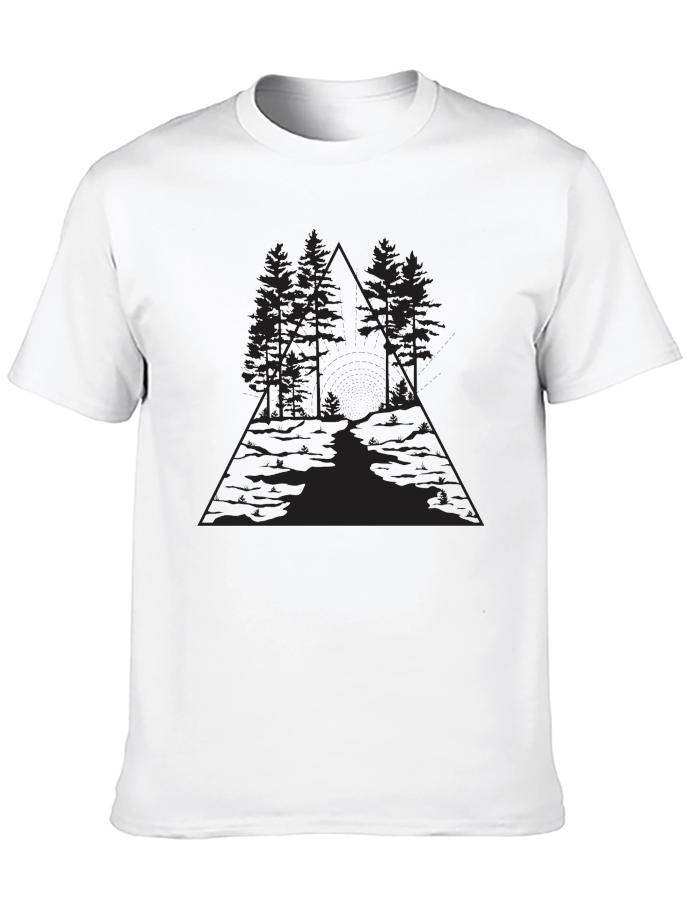 Geometric Forest Graphic Black T-Shirt