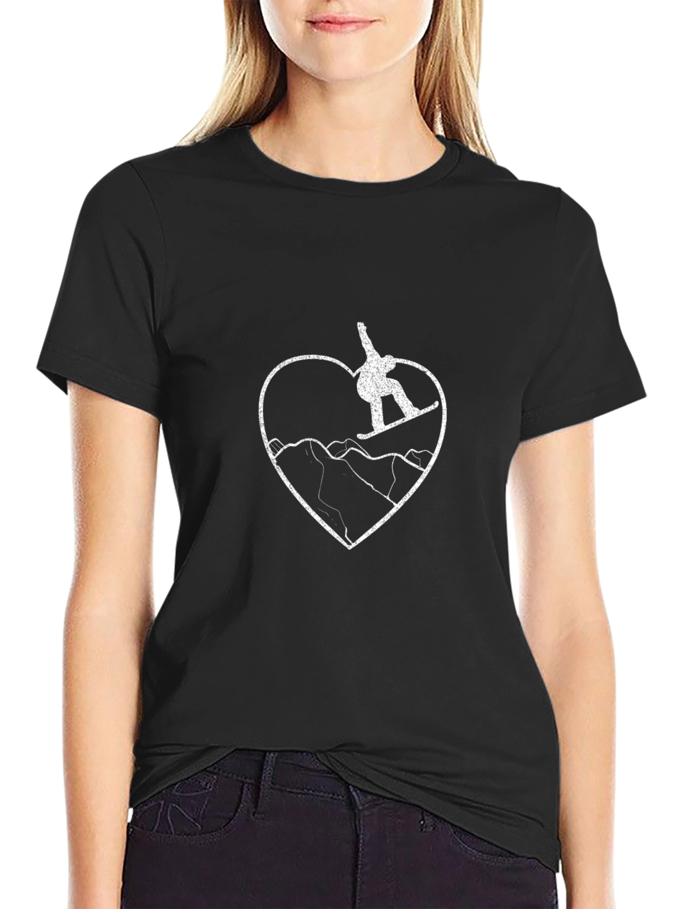 Snowboard Heart Tee - Black Graphic T-Shirt