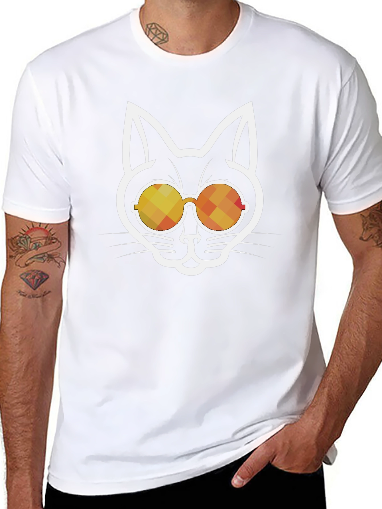 Cool Cat Sunglasses Graphic Tee - Black Cotton Blend