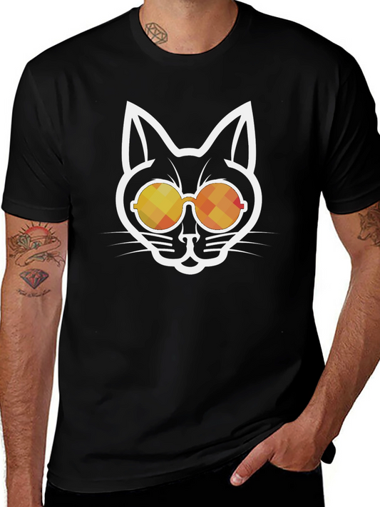 Cool Cat Sunglasses Graphic Tee - Black Cotton Blend