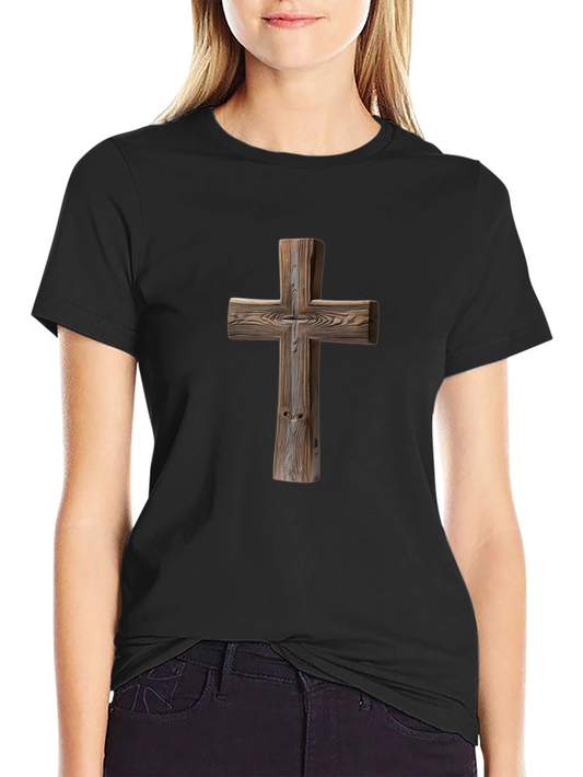 Wooden Cross Graphic Tee - Faith Inspired Shirt