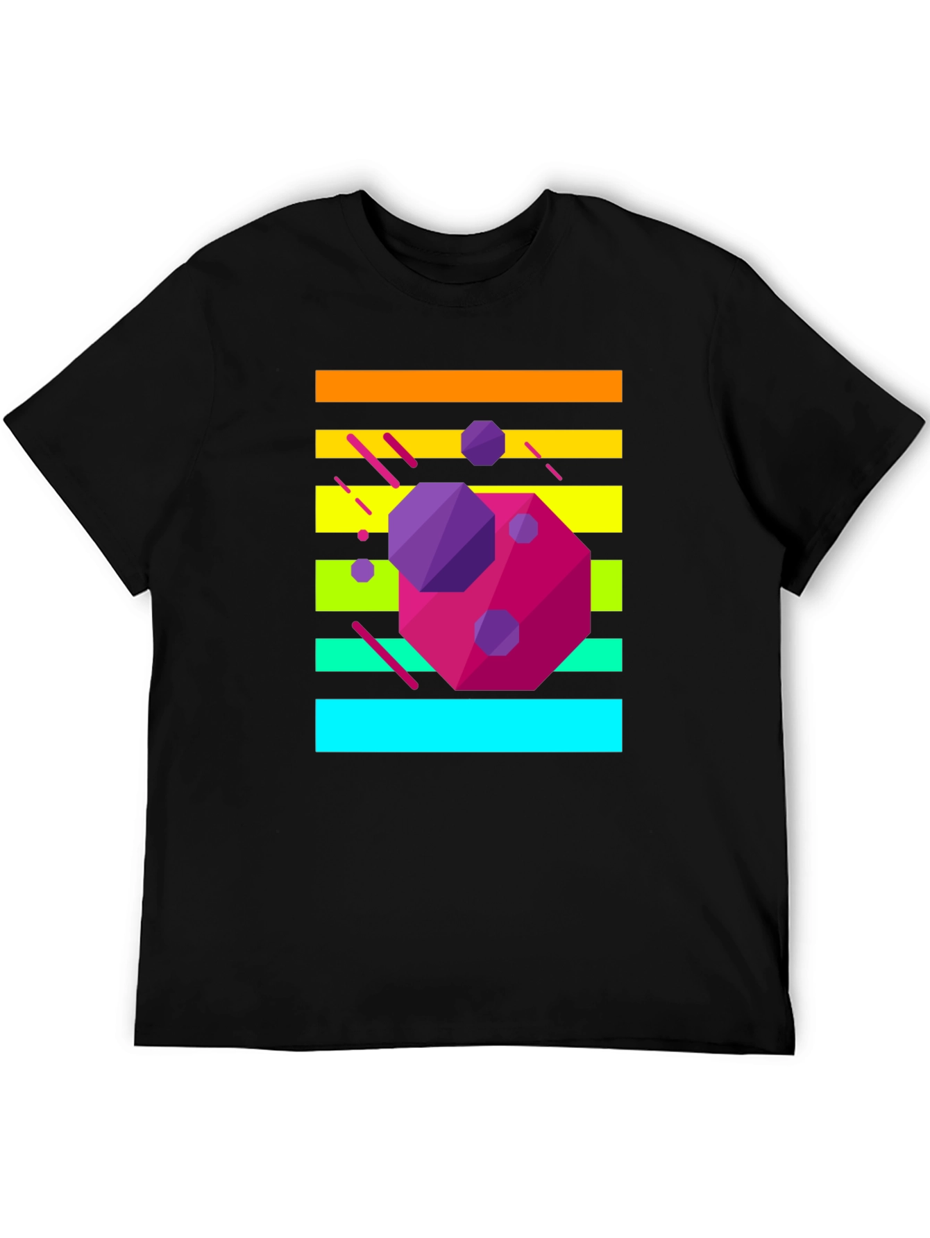 Retro Geometric Graphic Tee - Black