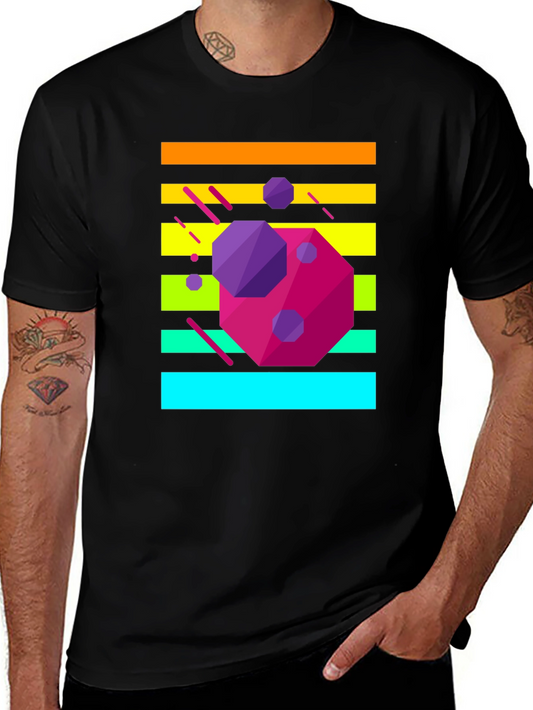 Retro Geometric Graphic Tee - Black