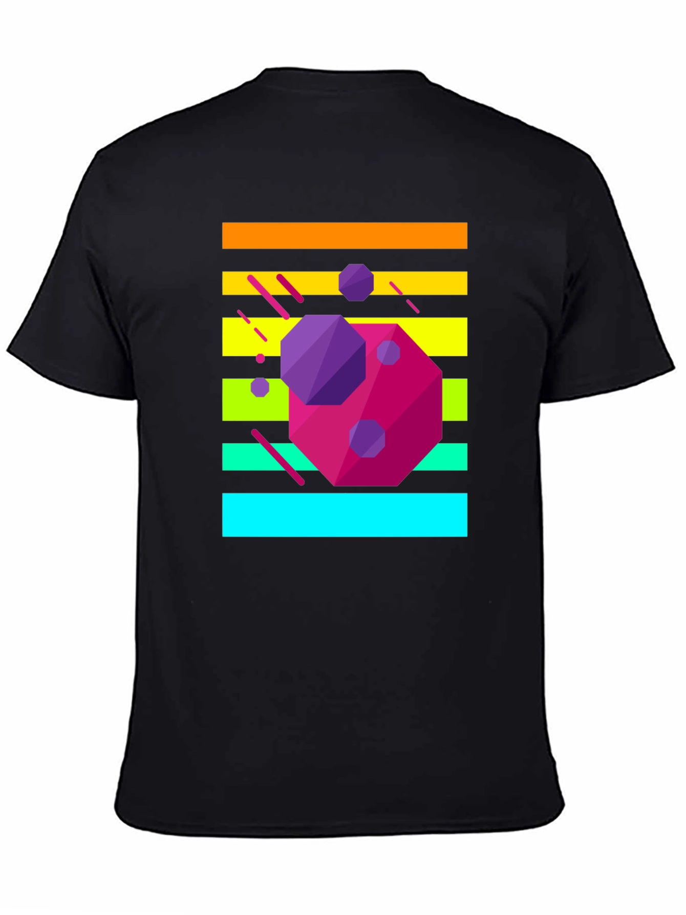 Retro Geometric Graphic Tee - Black