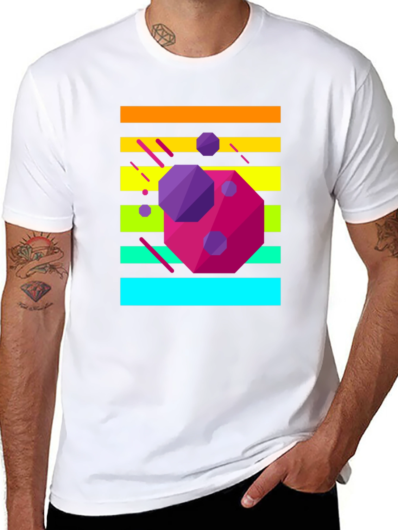 Retro Geometric Graphic Tee - Black