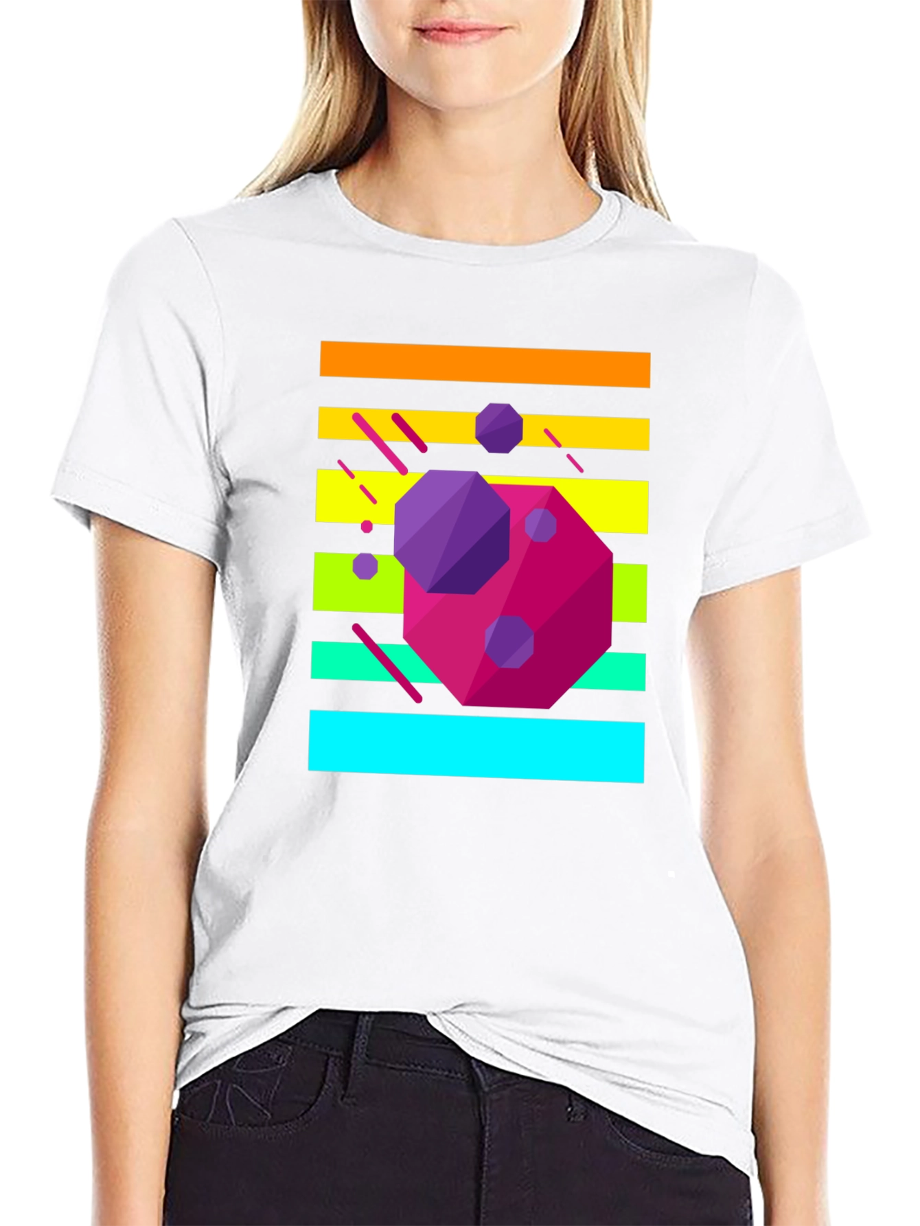 Retro Geometric Graphic Tee - Black