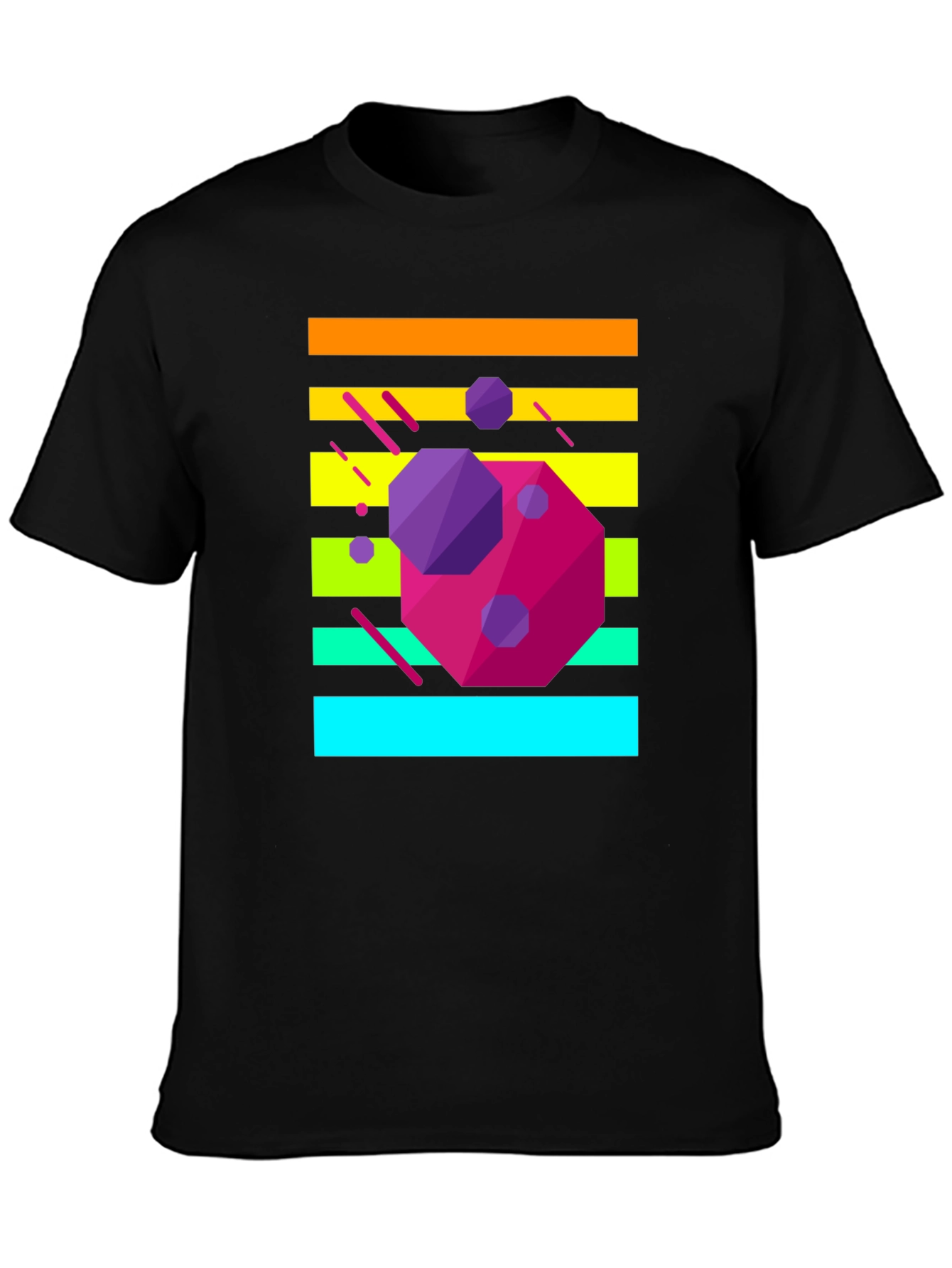 Retro Geometric Graphic Tee - Black