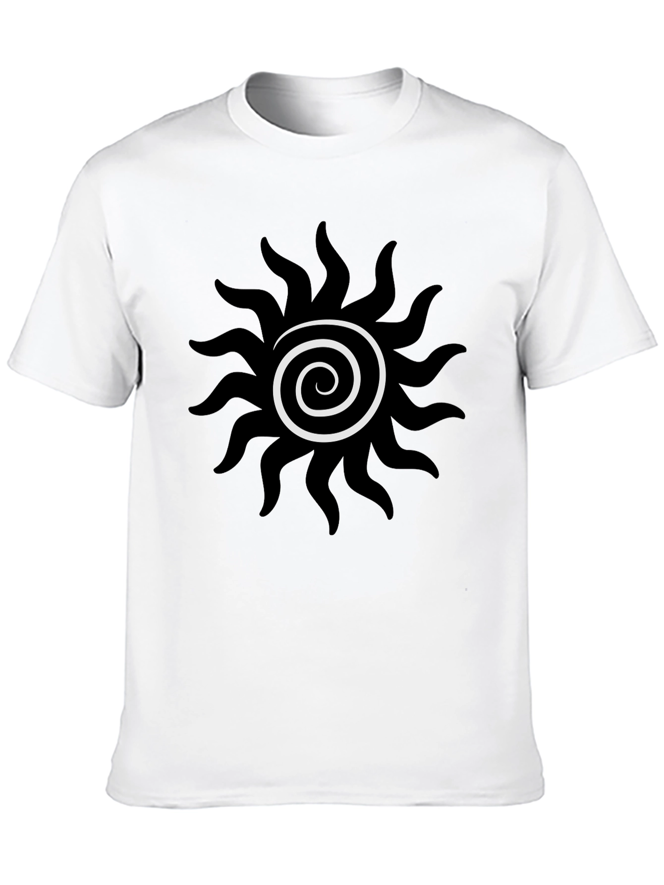 Black Tee with Spiral Sun Graphic