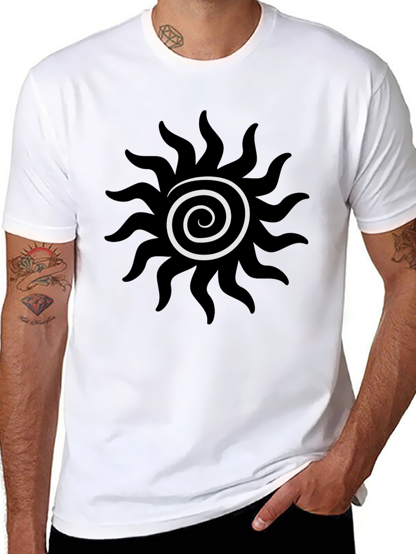 Black Tee with Spiral Sun Graphic