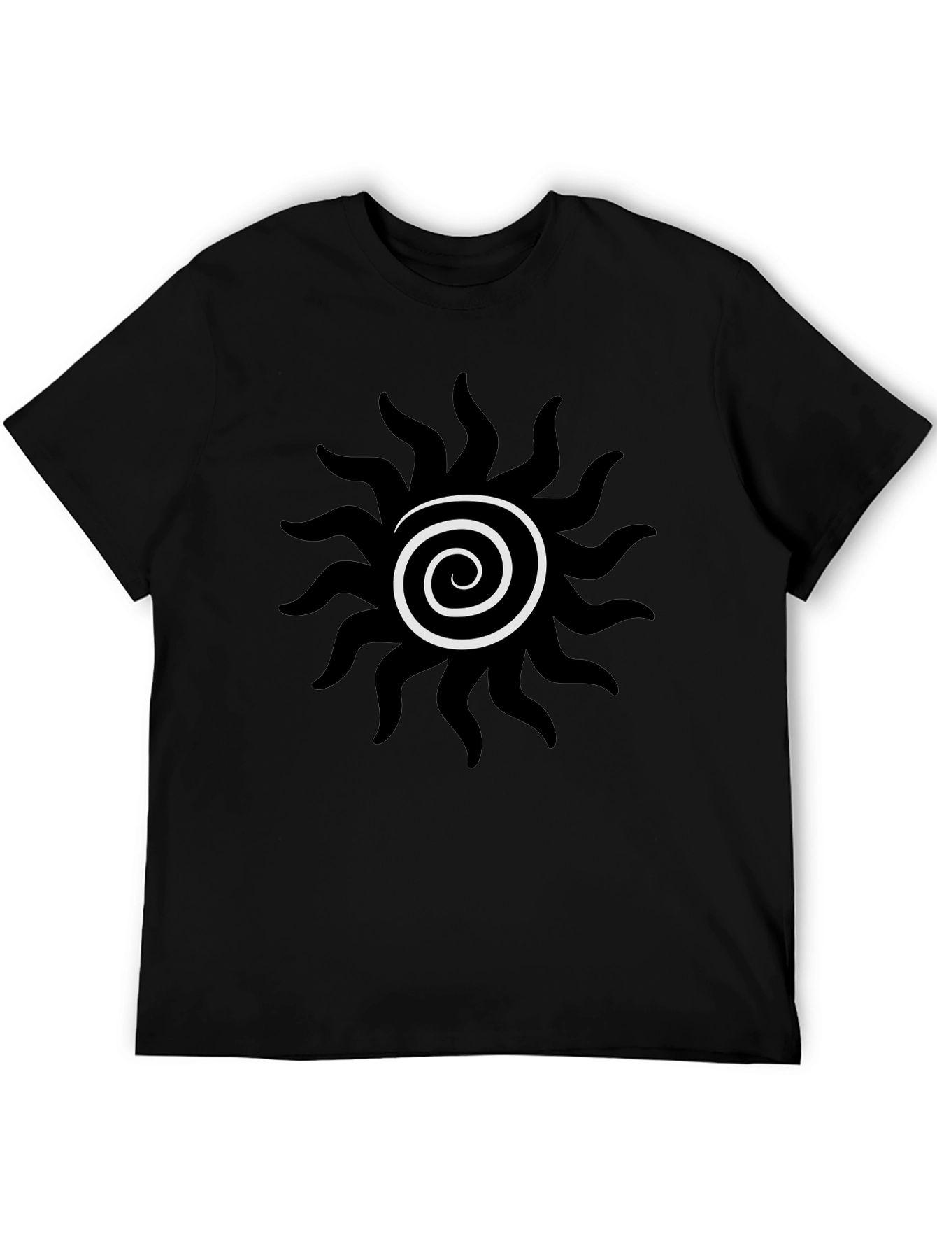 Black Tee with Spiral Sun Graphic