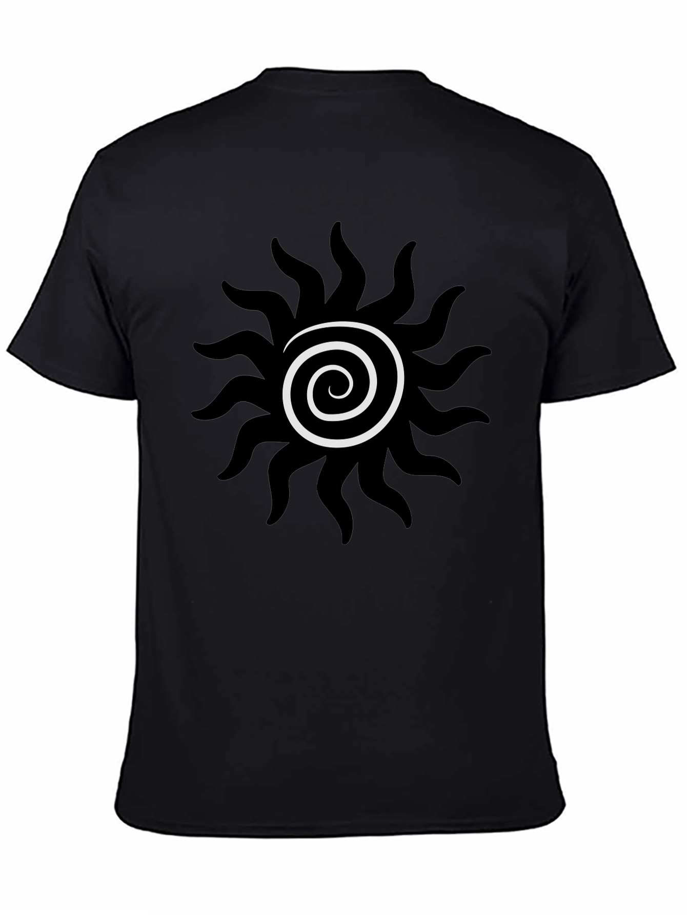 Black Tee with Spiral Sun Graphic
