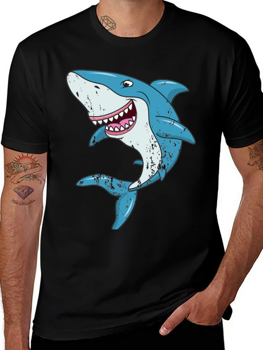 Cartoon Shark Graphic Black T-Shirt