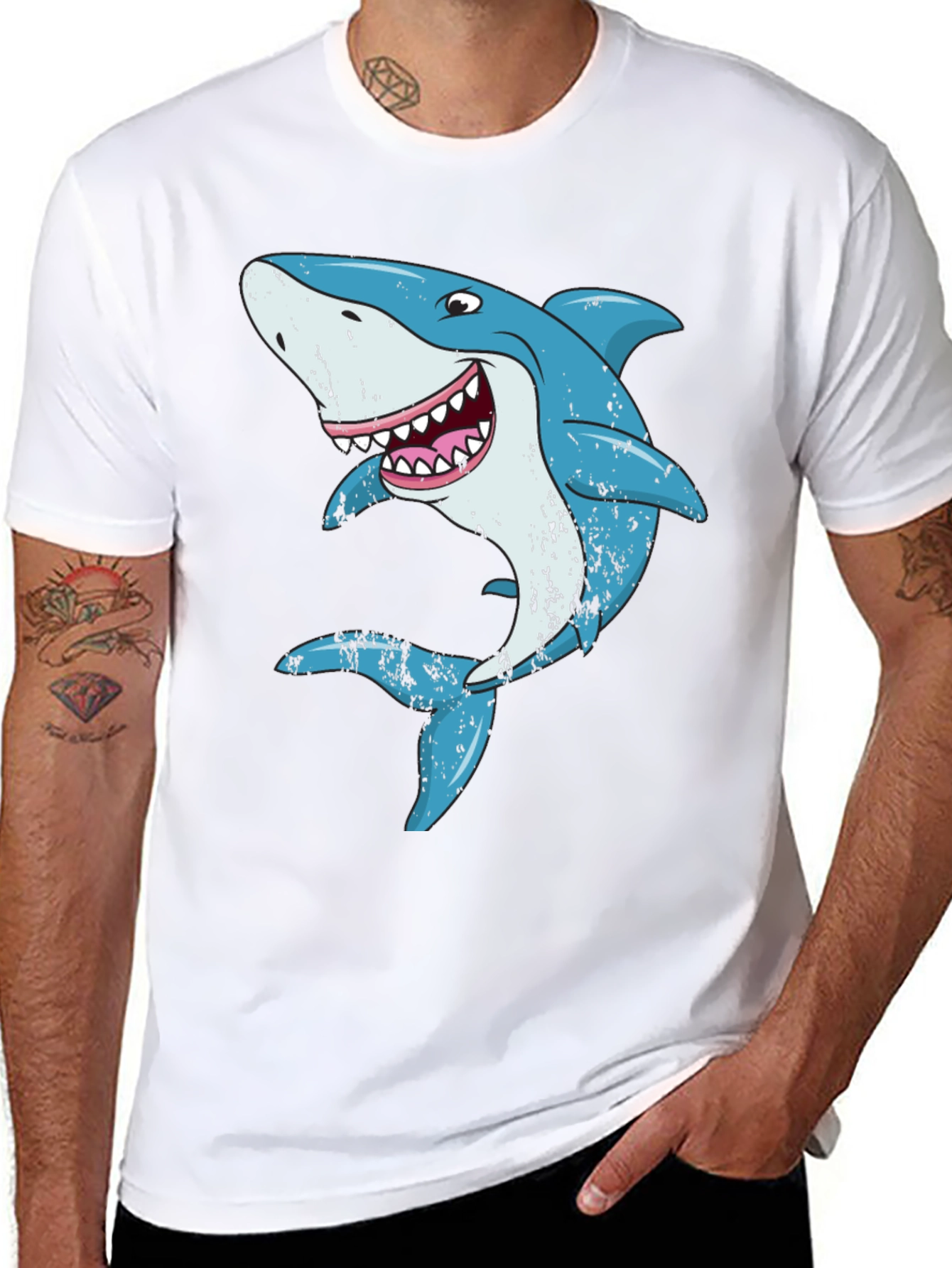 Cartoon Shark Graphic Black T-Shirt