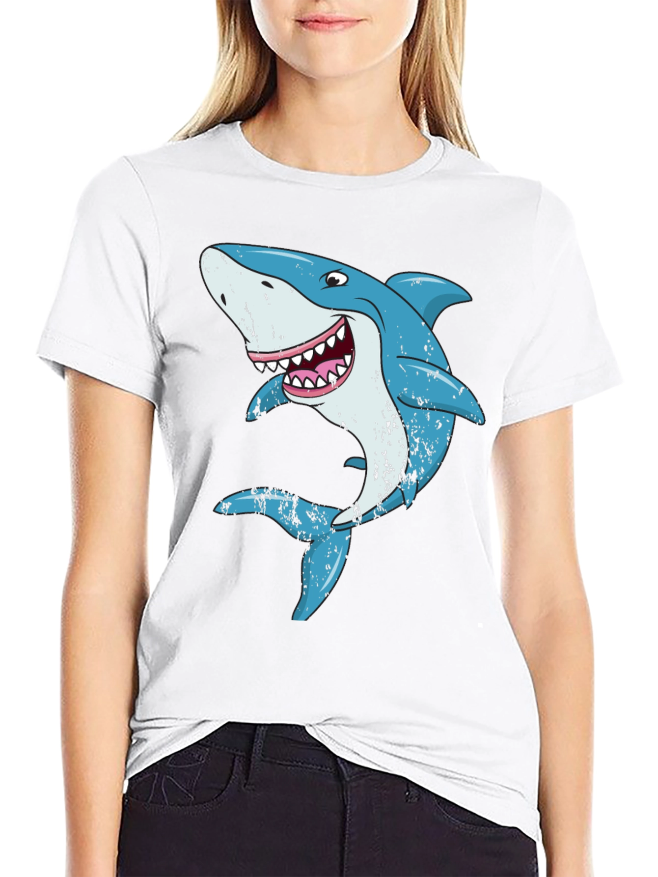 Cartoon Shark Graphic Black T-Shirt