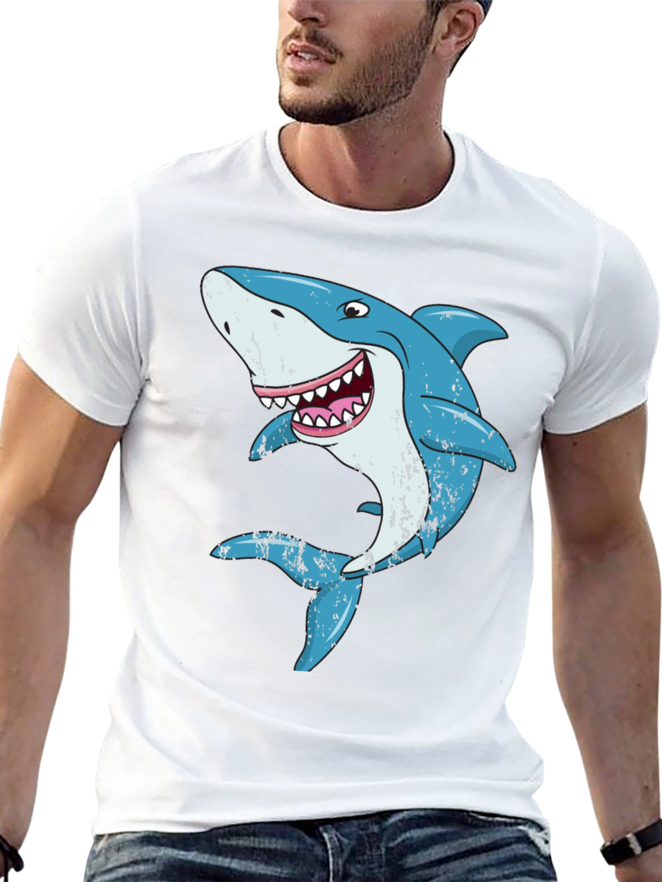 Cartoon Shark Graphic Black T-Shirt
