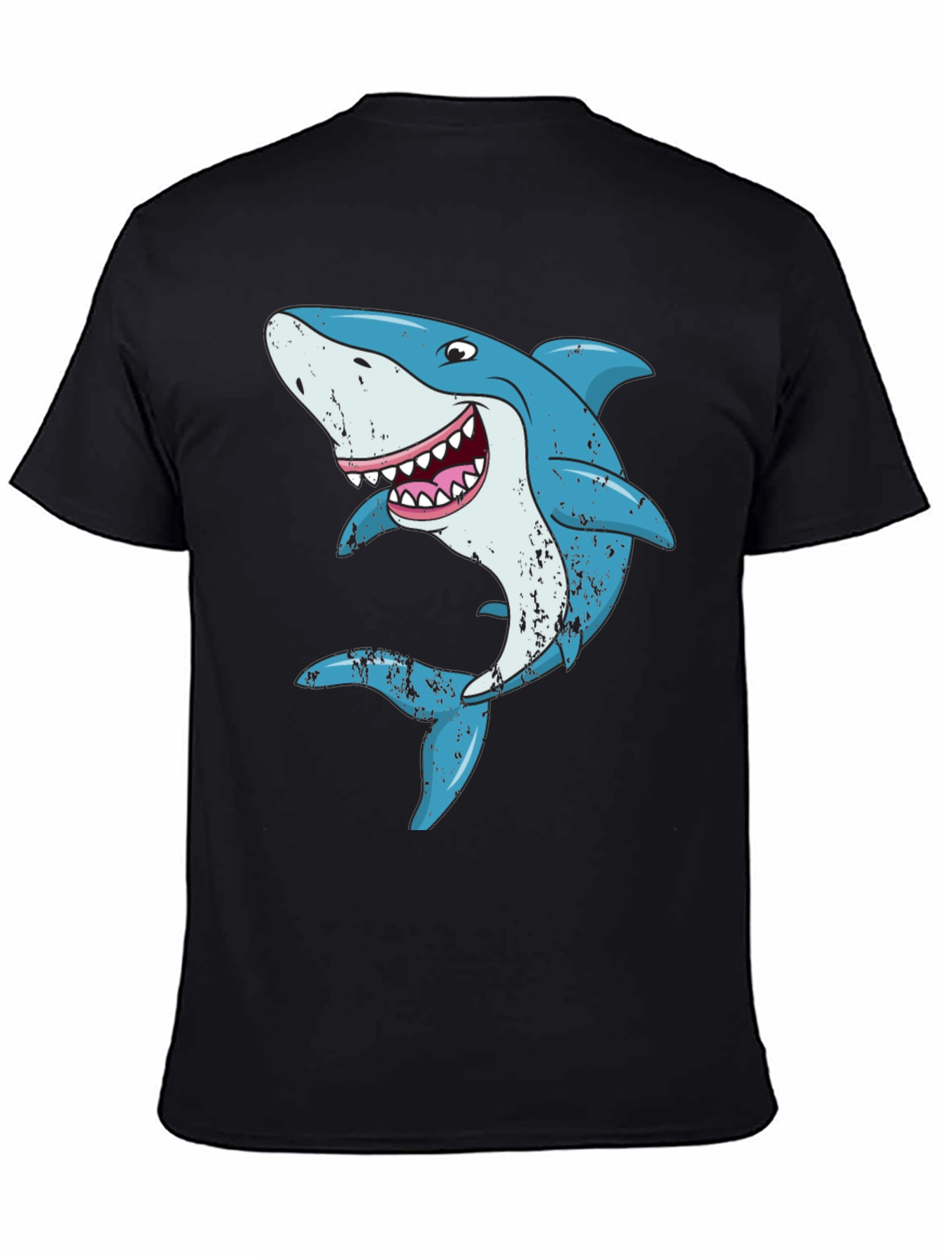 Cartoon Shark Graphic Black T-Shirt