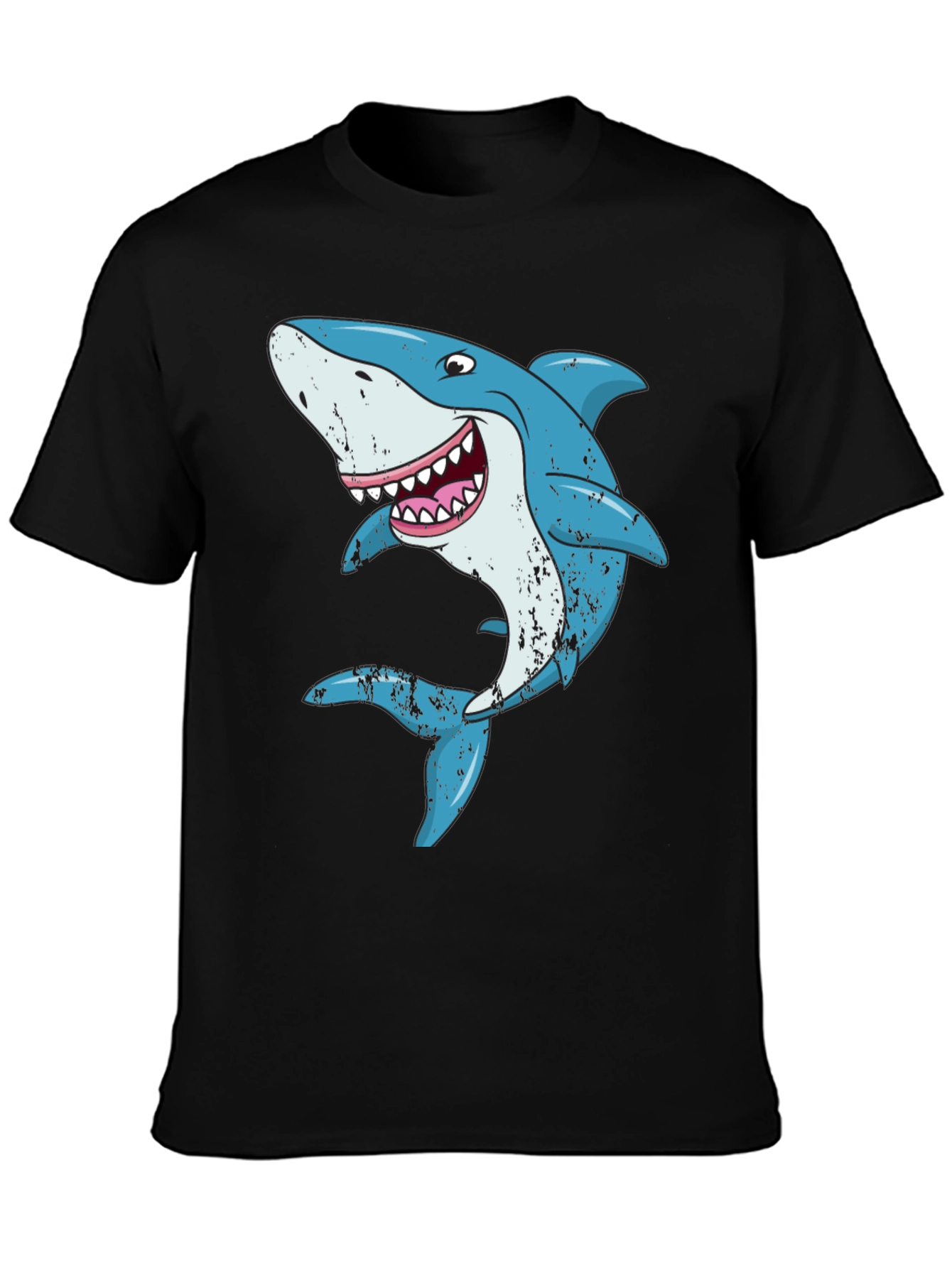 Cartoon Shark Graphic Black T-Shirt