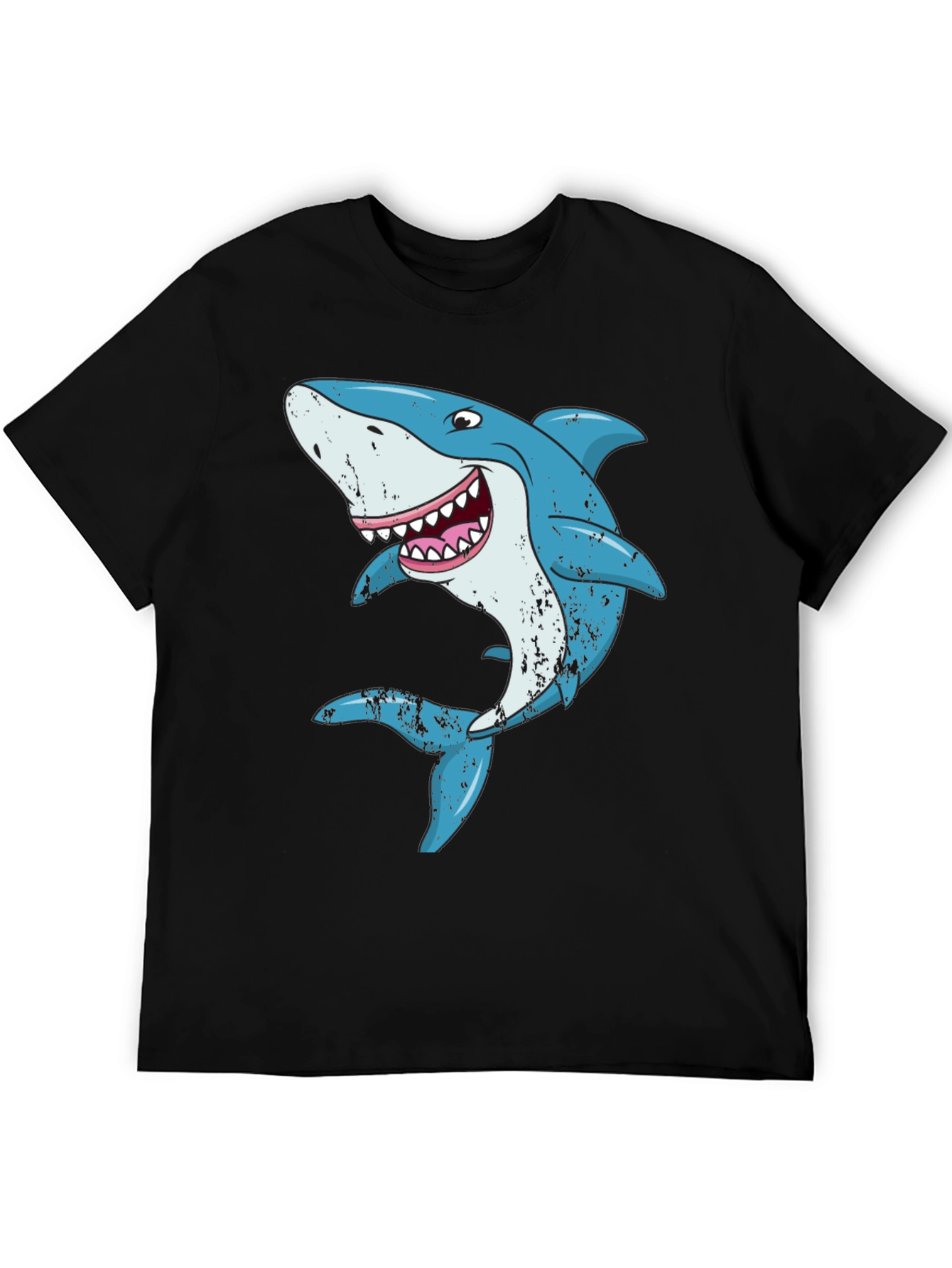 Cartoon Shark Graphic Black T-Shirt