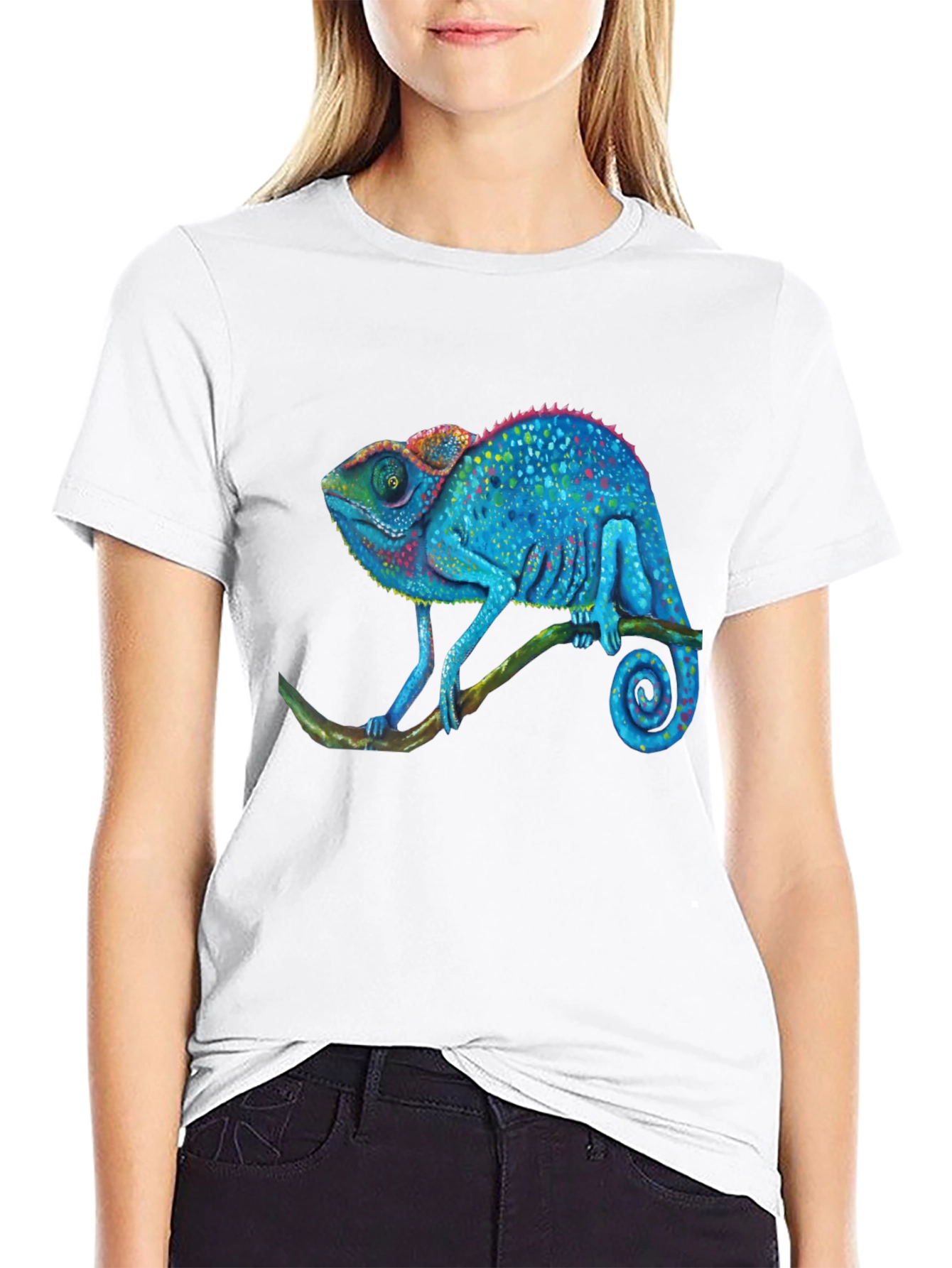 Blue Chameleon Graphic T-Shirt - Unique Reptile Design