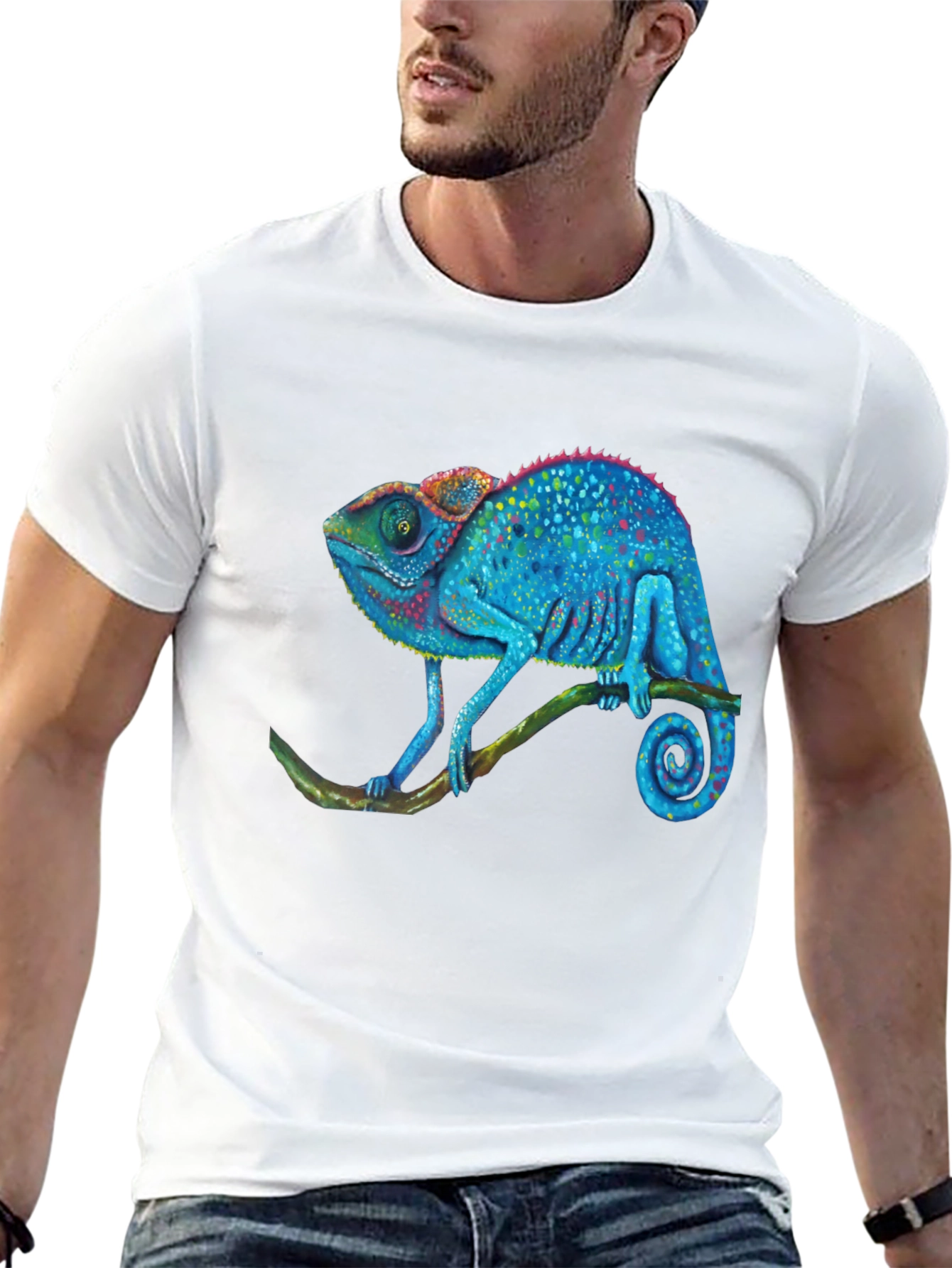 Blue Chameleon Graphic T-Shirt - Unique Reptile Design