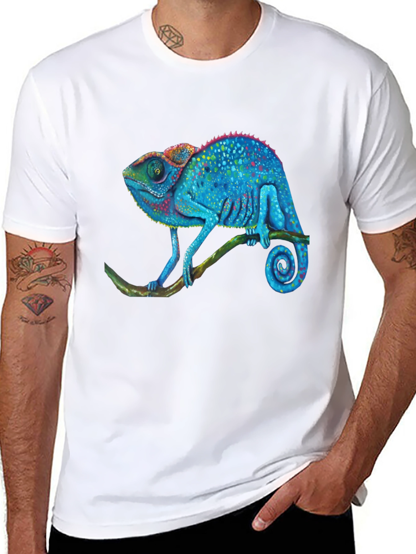 Blue Chameleon Graphic T-Shirt - Unique Reptile Design