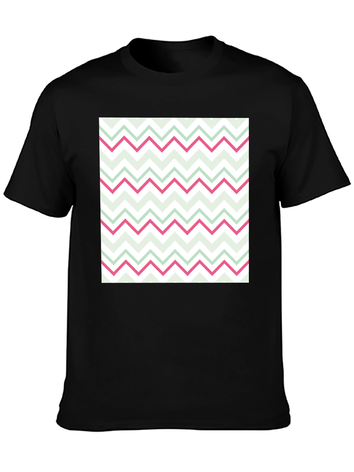 Fun Zig-Zag Print Black Cotton T-Shirt