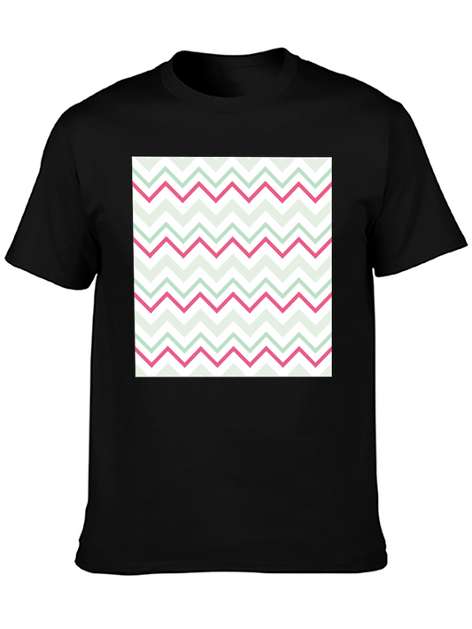 Fun Zig-Zag Print Black Cotton T-Shirt