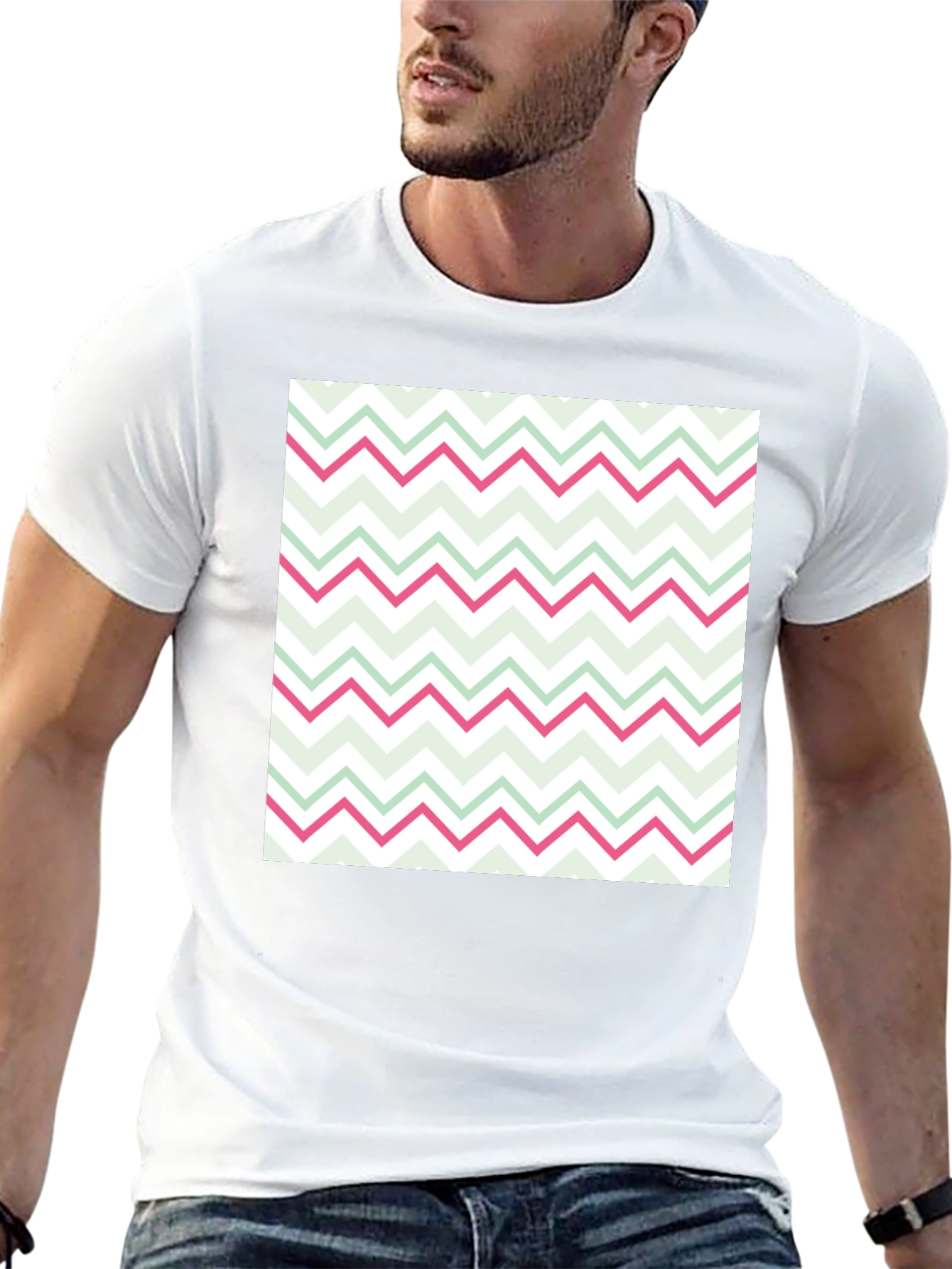 Fun Zig-Zag Print Black Cotton T-Shirt