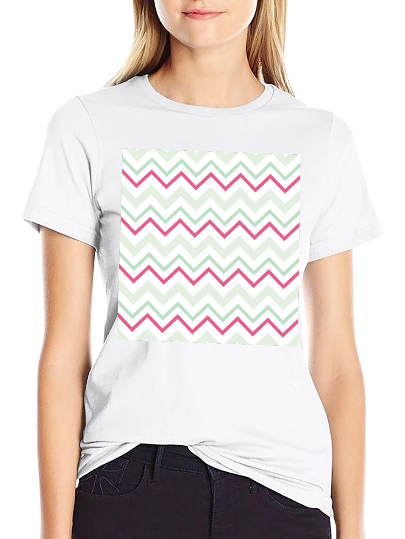 Fun Zig-Zag Print Black Cotton T-Shirt