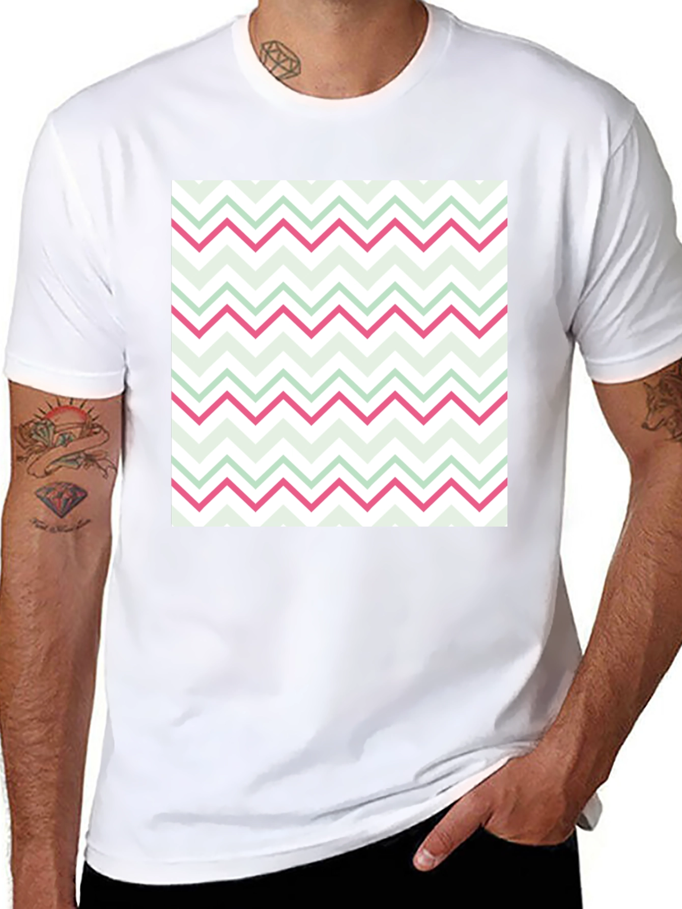 Fun Zig-Zag Print Black Cotton T-Shirt