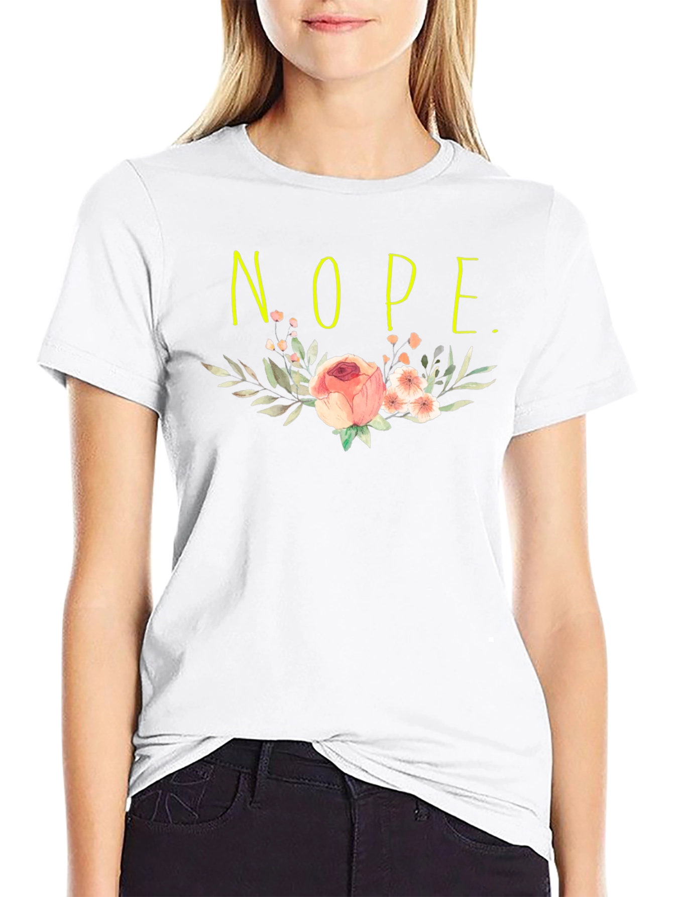 Floral Nope. Graphic Tee - Casual Black T-Shirt