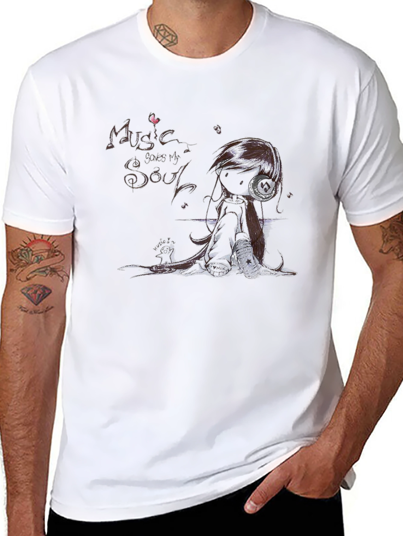 Music Saves My Soul Black Graphic T-Shirt