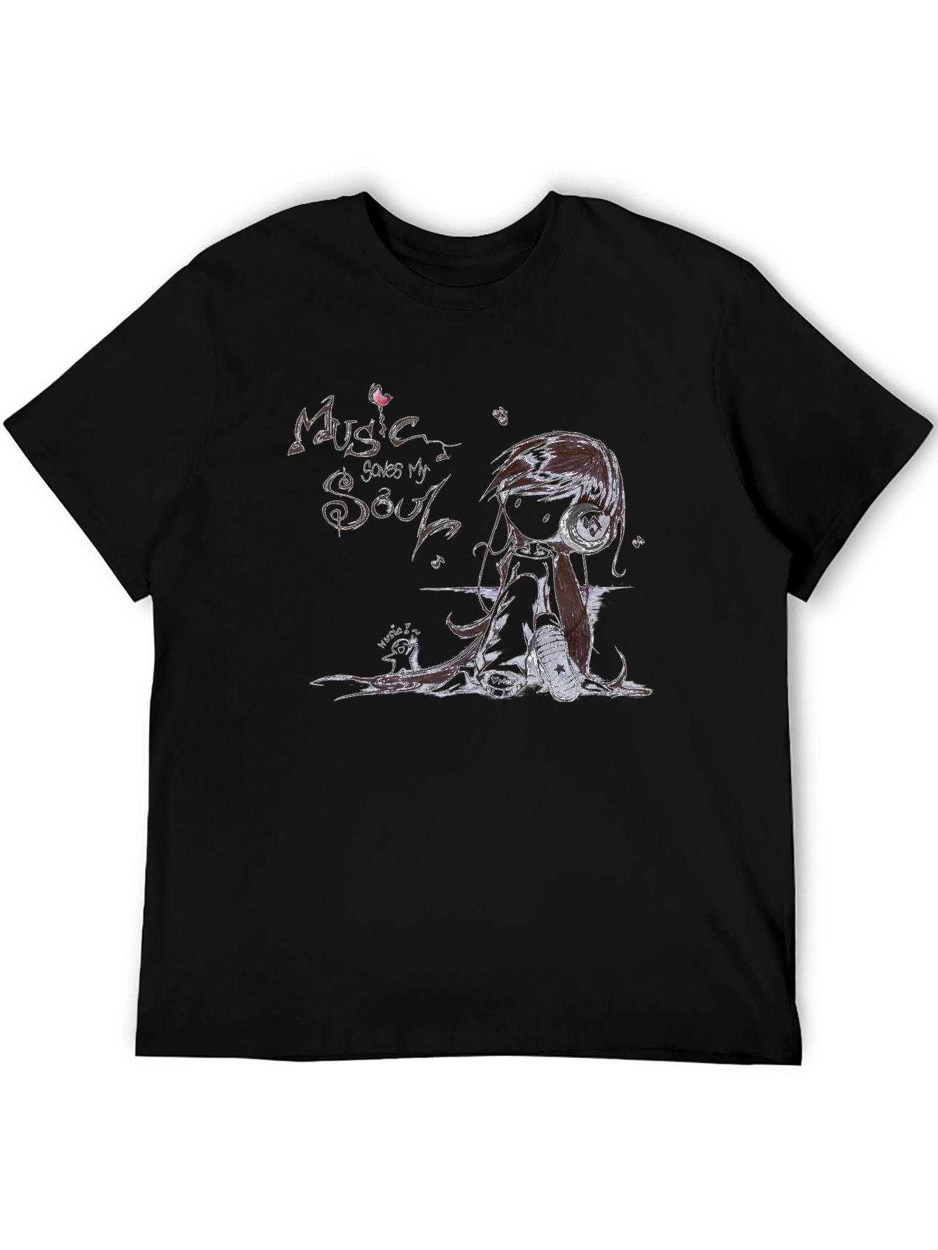 Music Saves My Soul Black Graphic T-Shirt