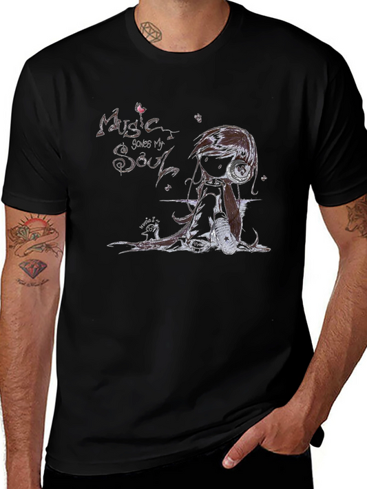Music Saves My Soul Black Graphic T-Shirt