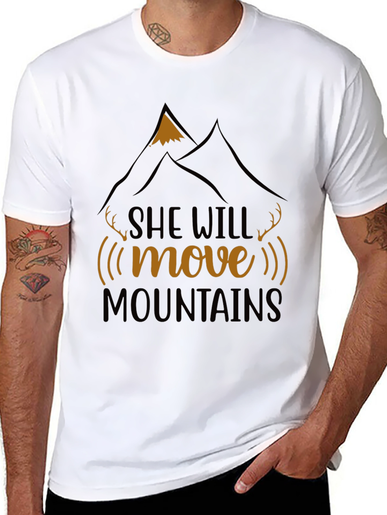She Will Move Mountains Black Graphic T-Shirt