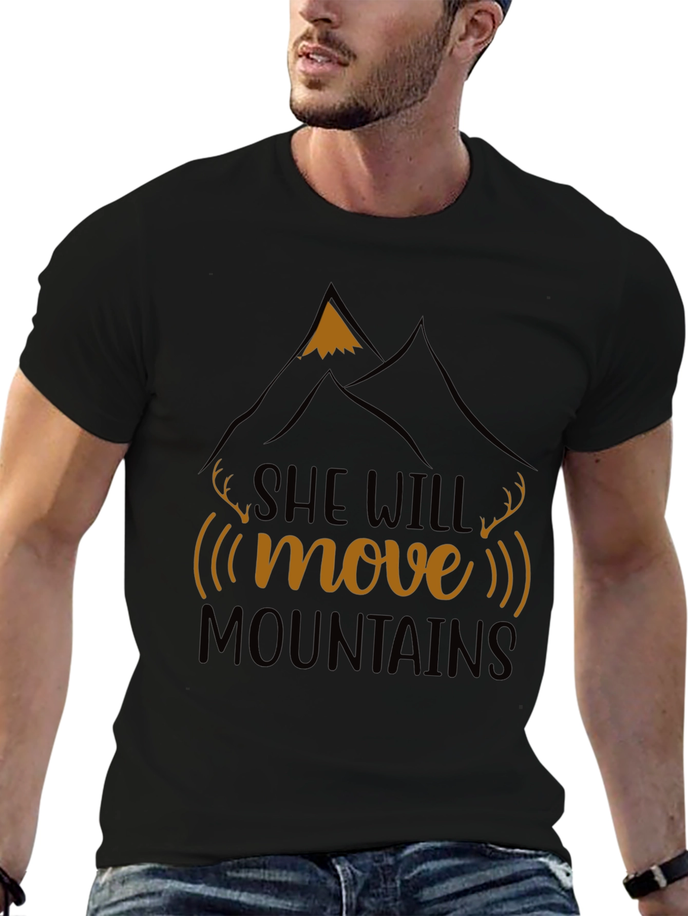 She Will Move Mountains Black Graphic T-Shirt