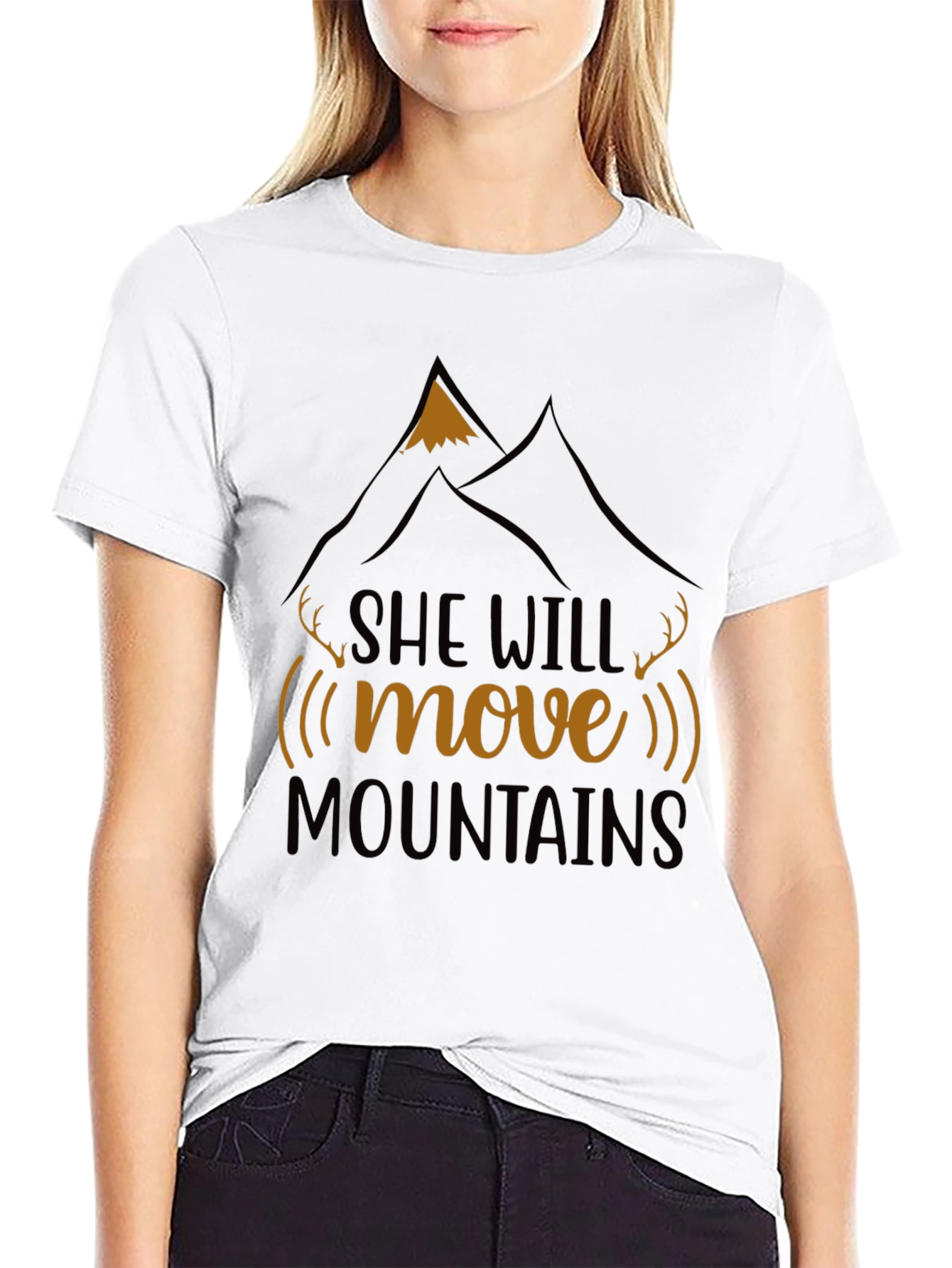 She Will Move Mountains Black Graphic T-Shirt