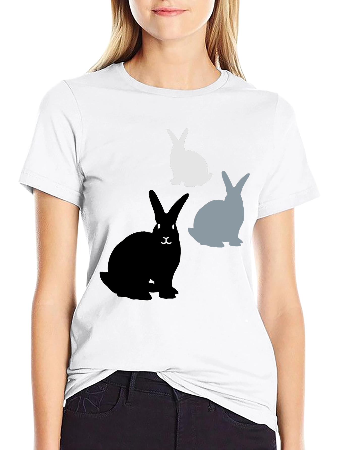 Rabbit Silhouette Graphic Tee - Black